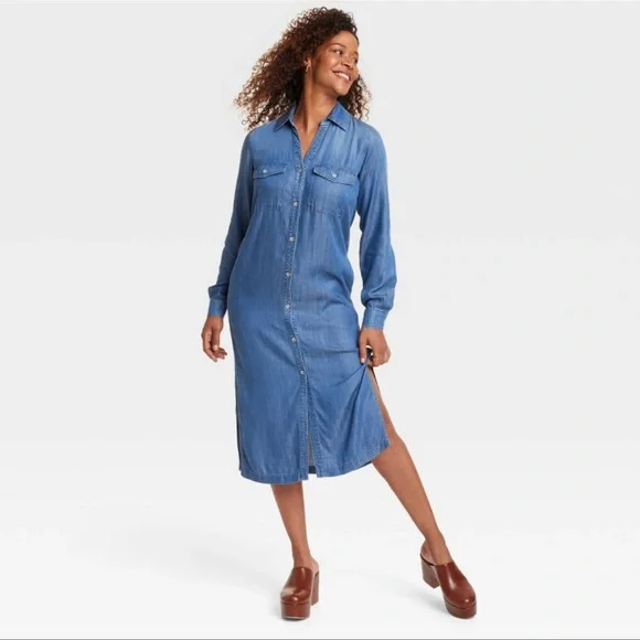 Knox Rose | Dresses | Womens Long Sleeve Denim Shirtdress | Poshmark